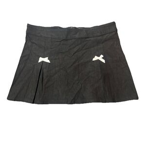Motel Y2K Low Rise Black Mini Skirt White Bows Coquette Size S Preppy Soft Girl
